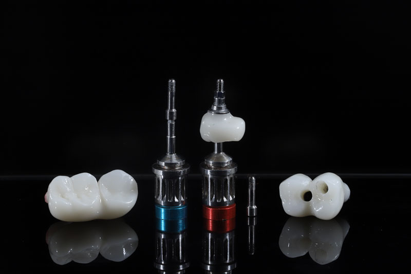 multiple single implants with crowns to place on top of the abutment